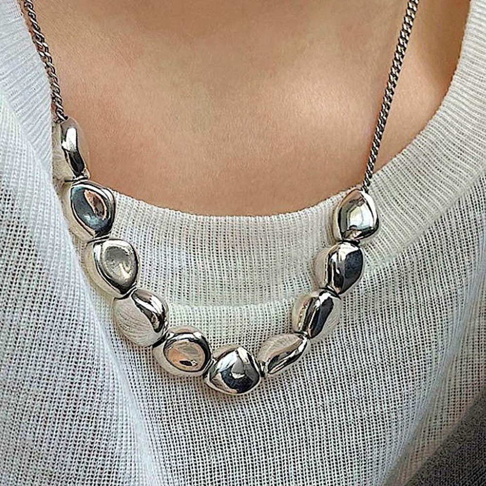 Sterling Silver Irregular Beaded Necklace